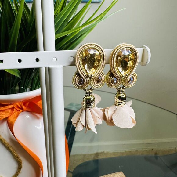 Handmade Dangle Drop Earrings with Chrystals Soutache handcrafted UniqueJewelry - Picture 6 of 9